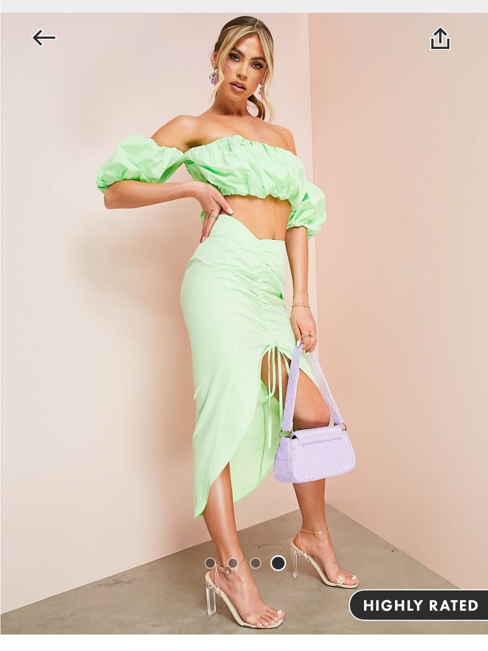 Lime Ruched Side Midi Skirt and Top Size 14